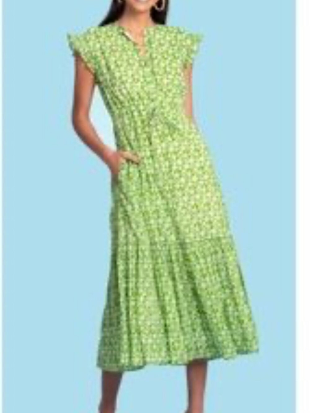 Olivia James the Label Green & White Floral Tiered Cottagecore Midi Dress Sz XS - Picture 7 of 16